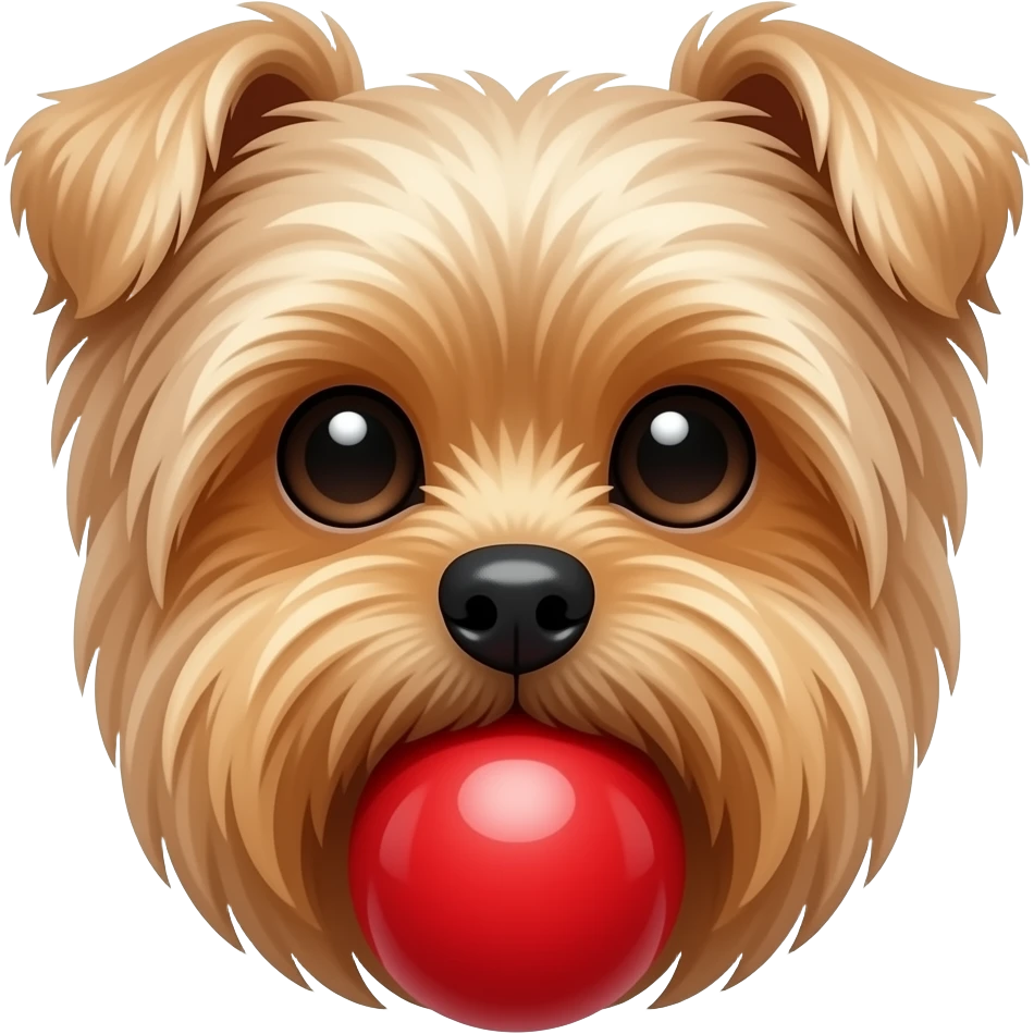 Droopy ear yorkie face with ball in mouth emoji