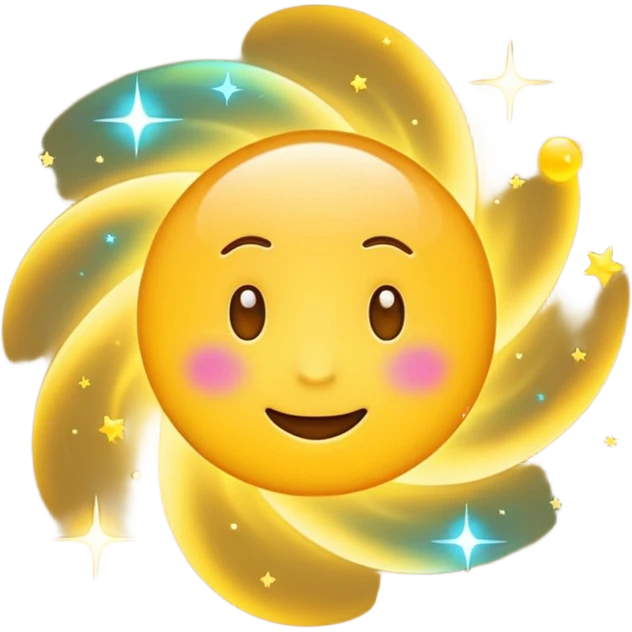 cute round emoji, simple flat vector style, minimal details, glowing aura effect, colorful sparkles and light trail swirling around, transformation effect, magical appearance, high quality, white background

 emoji