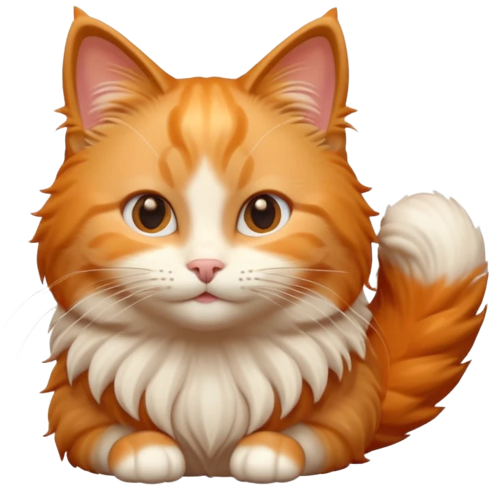 A 3D cartoon orange-ginger Ragdoll cat with gentle smile, fluffy tail, soft rim lighting, dreamy Memoji-style tone. emoji