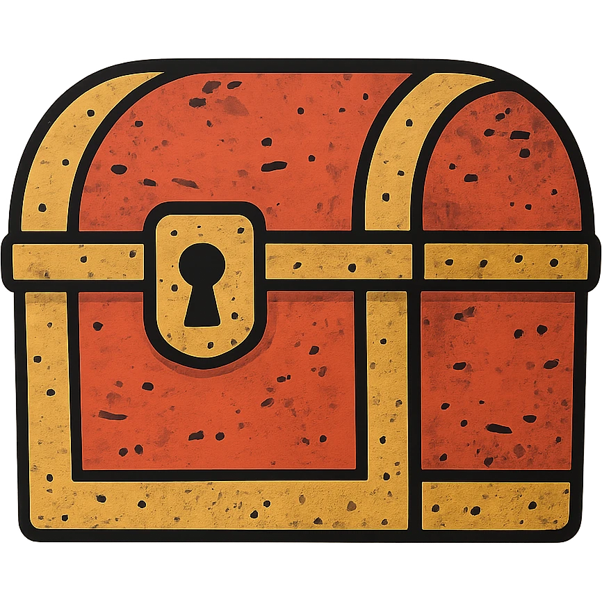 a weathered, worn, and grungy parchment styled red treasure chest with aged look emoji