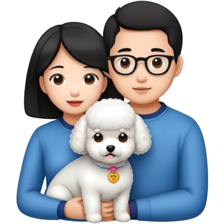 Asian couple with a bichon emoji