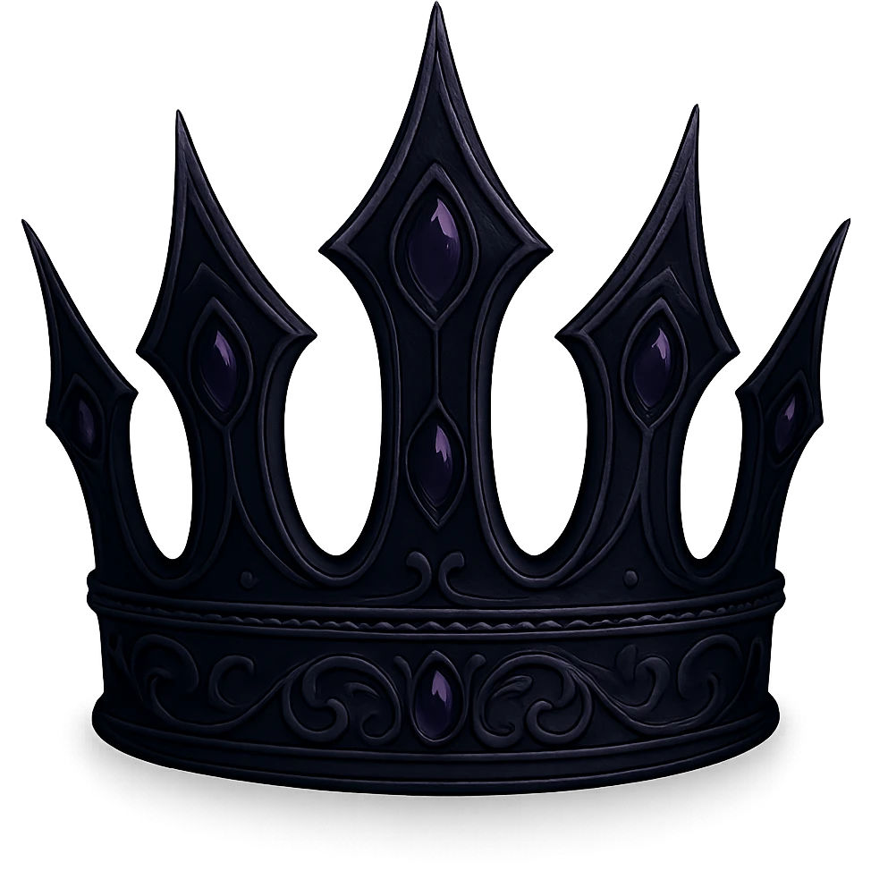Change the gothic black crown to use spiked arches in deep purple, with dark purple gems and a shadowy, regal look. Keep the background transparent. The style should maintain the gothic and elegant look of the original image. emoji