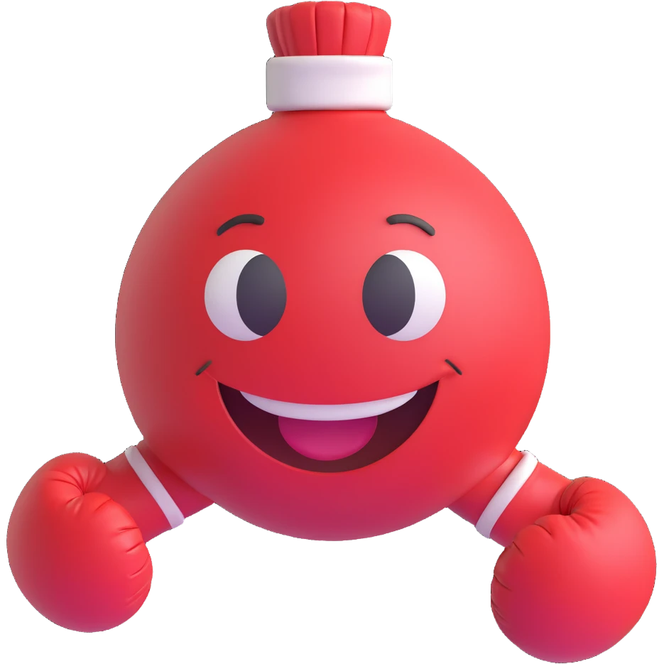 3D smiley emoji, round shape, wearing boxing gloves, sporty face emoji