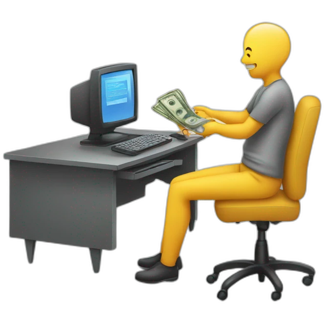 person at computer with money emoji