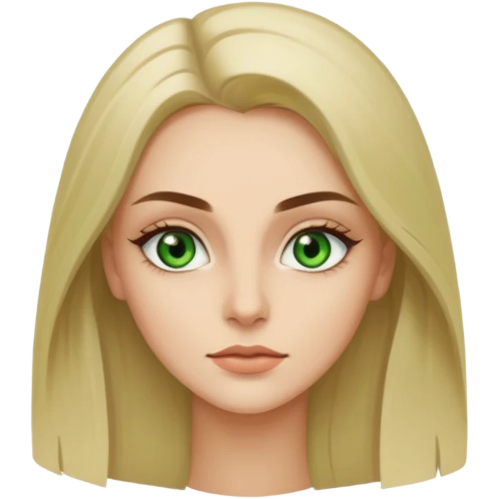 женщина с зелёными глазами, красивыми бровями, бежевыми волосами длинными, с асимметричным пробором   emoji