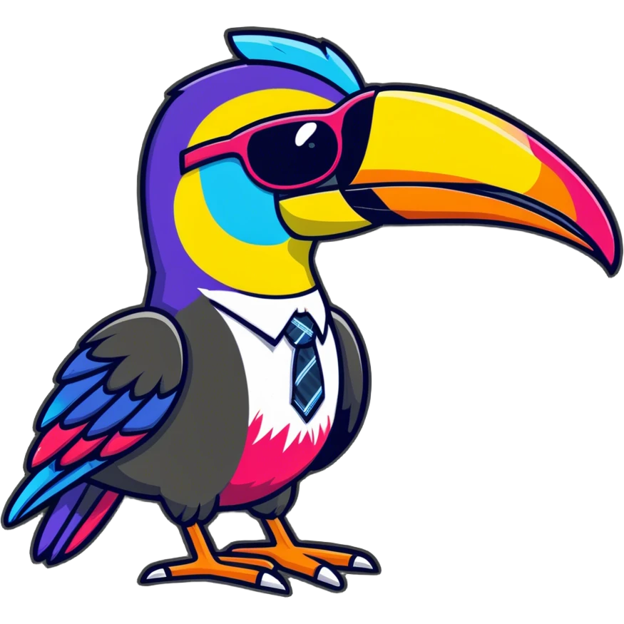 Tie-dye toucan with sunglasses emoji