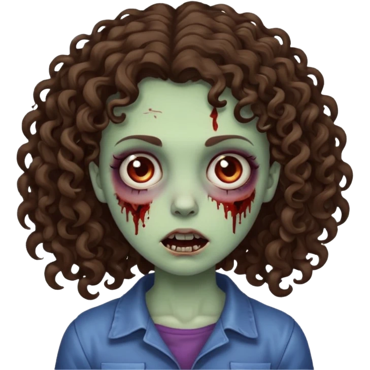 Zombie girl brunette curly hair emoji