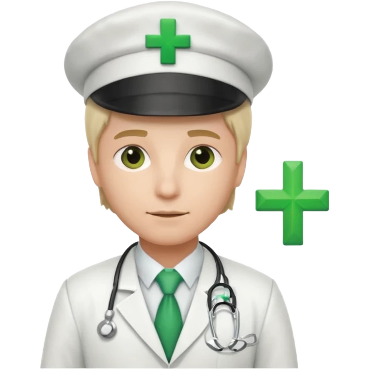 a doctor in white suit with a doctor hat with green cross emoji