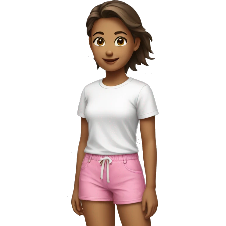 Girl wearing white t-shirt and pink shorts emoji