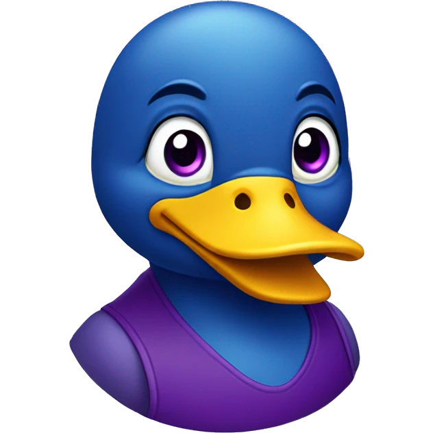 a blue duck with yellow beak and purple around its eyes emoji