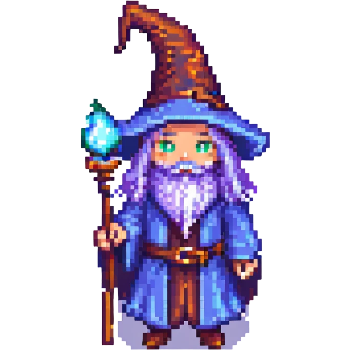 retro colorful wizard, pixel art style emoji