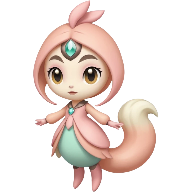 Pastel Pink-Peach Soft-Cream Rosy-Glossed Cute Round Meloetta-Trico-hybrid-creature (full body) emoji