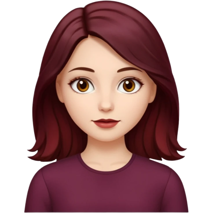 young white woman 
brown almond eyes
Long waist-long hair, center parted
slightly wavy
dark burgundy hair emoji