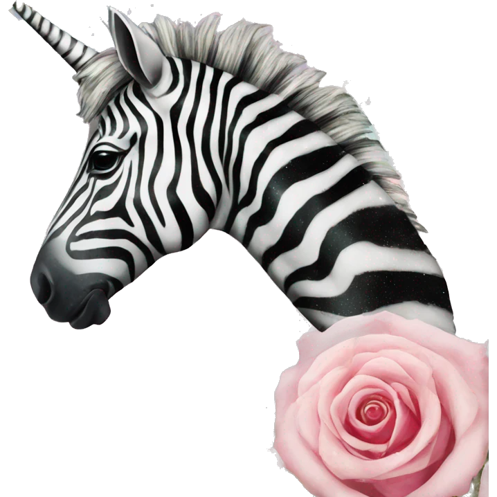 Zebra sparkling nebula unicorn Pegasus vintage collage roses emoji