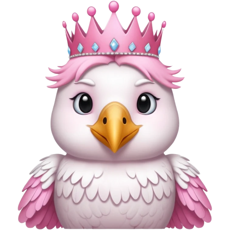 White crow wearing a princess pink tiara emoji