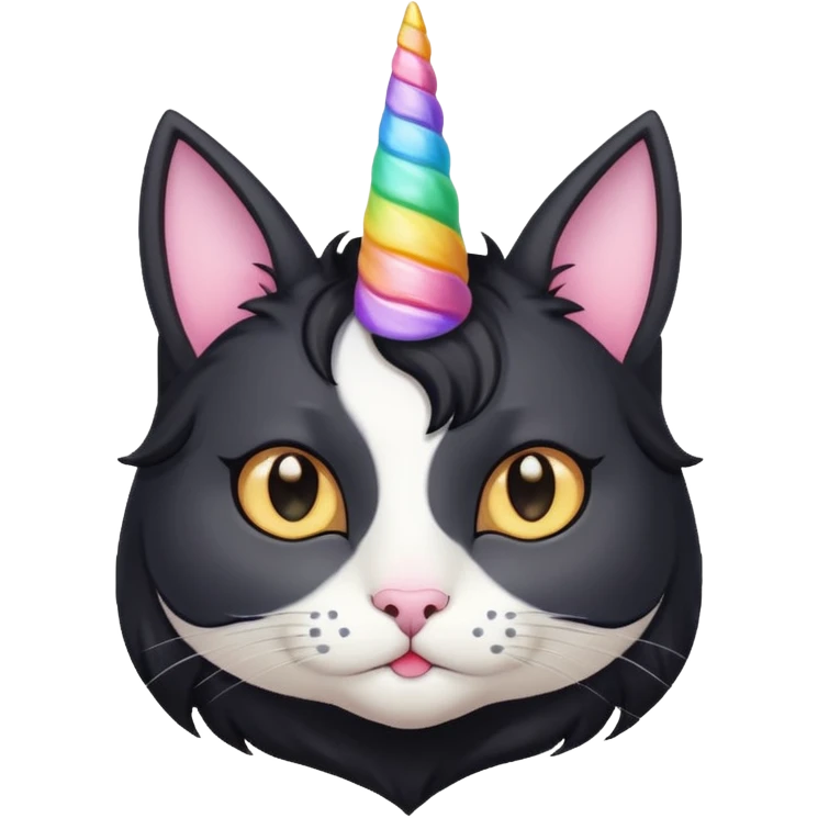 Black long haierd cat whit A unicorn horn emoji
