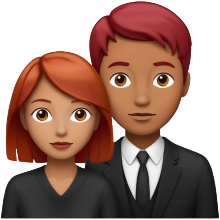 Mujer flaca con cabello mediano color rojo color de piel media, hombre de color medio moreno con cabello color negro, flaco emoji