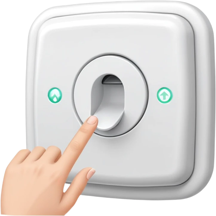 hand pressing a modern flush button, toilet in background, cheerful and neat emoji