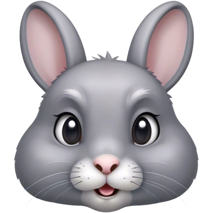 Cinematic Comical Grey Rabbit Portrait Emoji, Head tilted dramatically with an exaggeratedly amused expression, featuring a striking grey fur with subtle textures, wide, expressive grey eyes filled with playful disbelief, Simplified yet hilariously expressive features, highly detailed, glowing with a slightly sassy glow, high shine, dramatic yet playful, stylized with an air of cheeky mischief, bright and endearing, soft glowing outline, capturing the essence of a spirited and over-the-top bunny, so meme-worthy it feels like it could side-eye its way into internet fame instantly! emoji