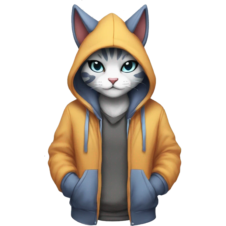 Anthro Sona Fakemon feline with a hoodie Full Body emoji