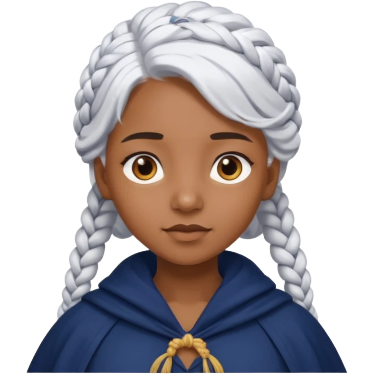 braid white hair, brown skin girl, navy cloak emoji