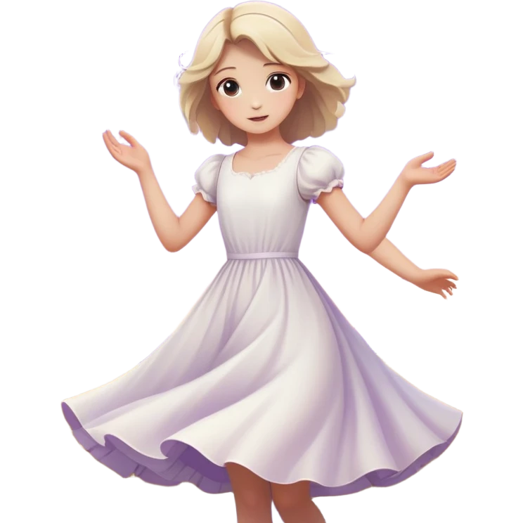 Cherry blossom twirling girl in white dress open field peaceful dusk purple sky  emoji