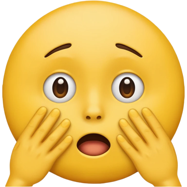 shocked emoji face, yellow round face, hands covering face emoji