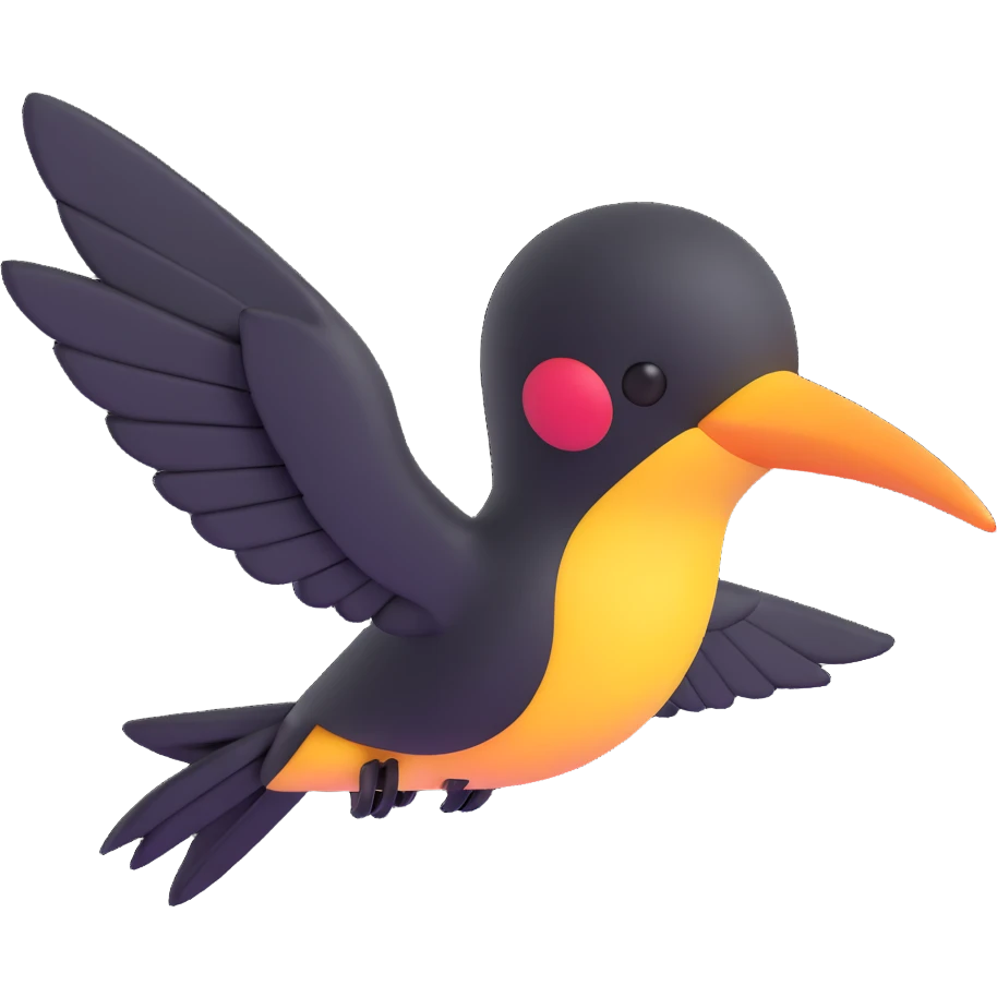 black hummingbird, elegant, minimal, 3D emoji style, soft lighting emoji