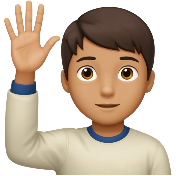 Boy his hand up on the right hand there is number 6 and the left hand number 7 emoji