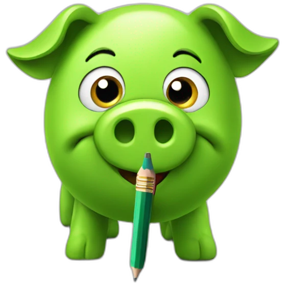 green piggy holding a pencil emoji