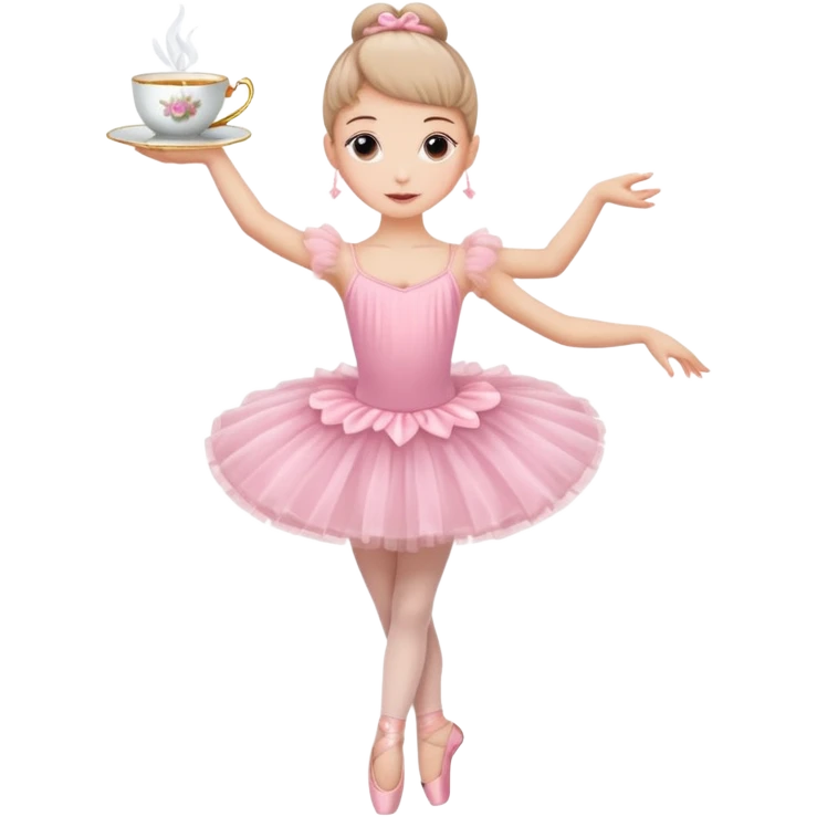 a ballerina with a teacup for a head. She is wearing a classic pink tutu and ballet slippers emoji
