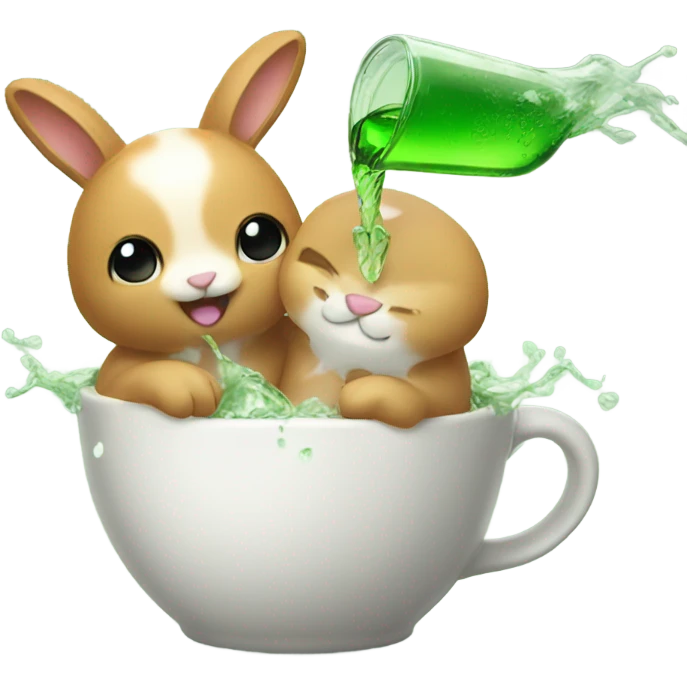 Pouring sprite on a bunny emoji