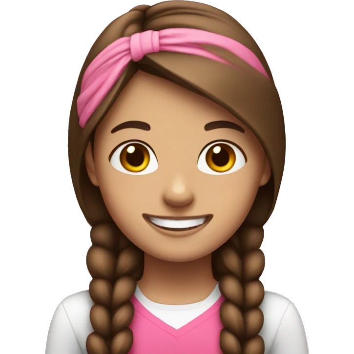 cheerful girl with braces and brown hair and pink headband emoji