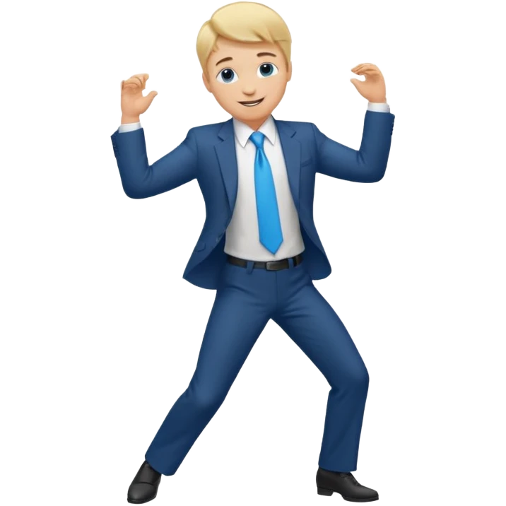 Blonde guy blue eyes dancing. Also wearing a suit and tie emoji