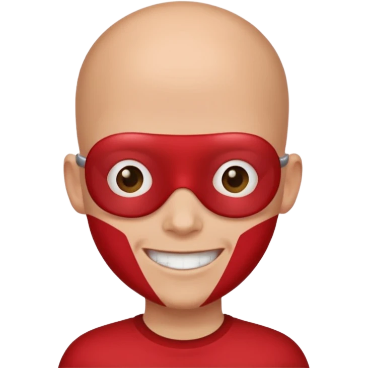 A person who has no hair red skin and a red shirt that says team coolkid emoji
