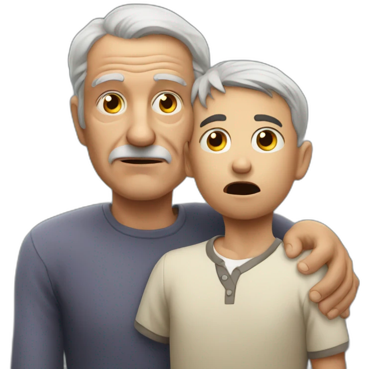 older man with hand on shoulder of scared child emoji