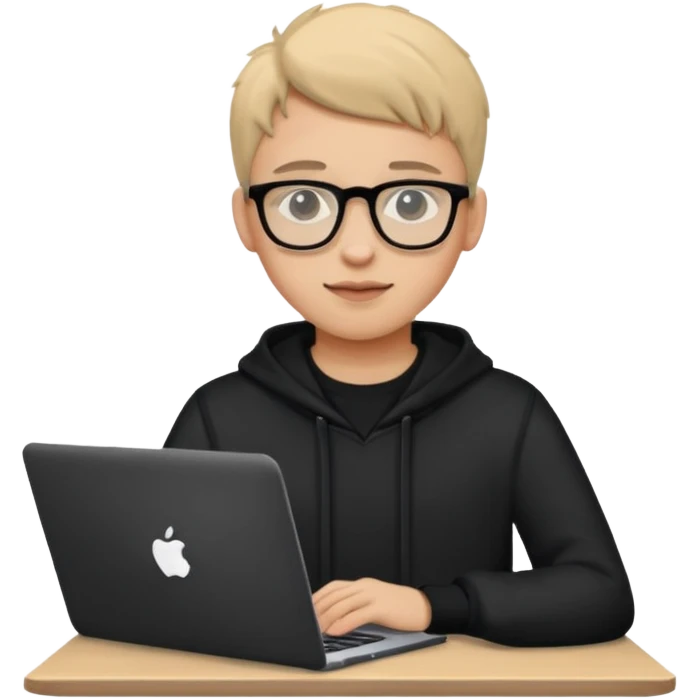 un estudiante con lentes y su laptop Y ROPA NEGRA emoji
