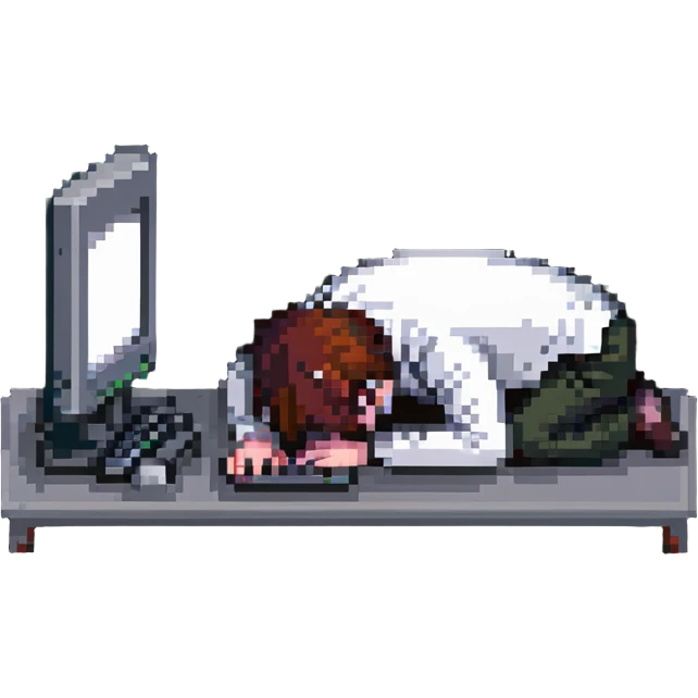 tired person at a computer, slumped over emoji