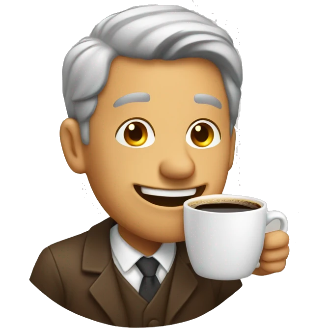 a man drinking coffee laughing with tears emoji