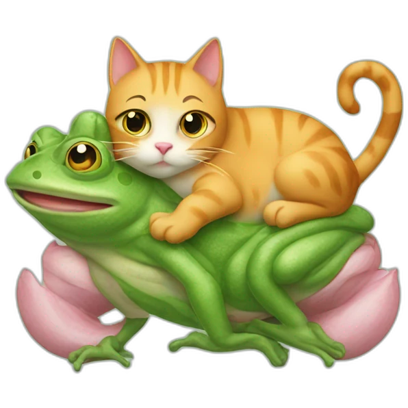 cat with a piggy nose riding a frog emoji