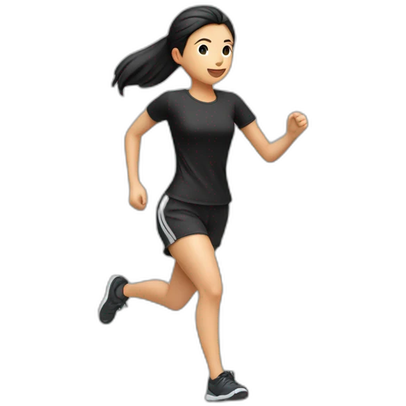 asian-girl-running，black-shirt-and-shorts，lateral-view emoji