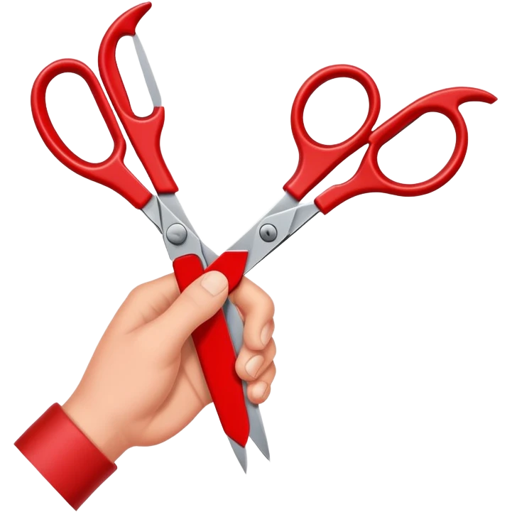 hands using scissors to cut colored paper, simple and friendly emoji