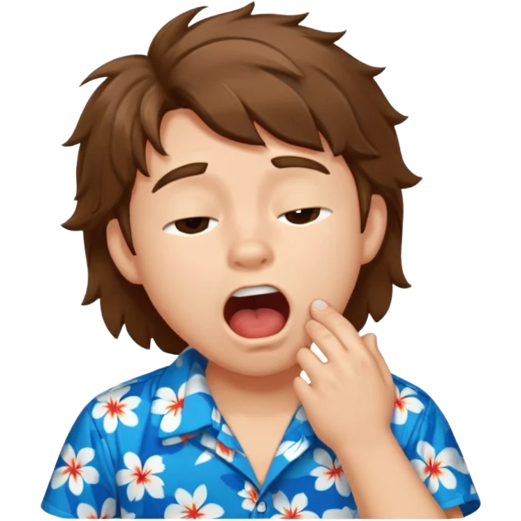 Fluffy hair boy Blue Hawaiian shirt yawning tired emoji