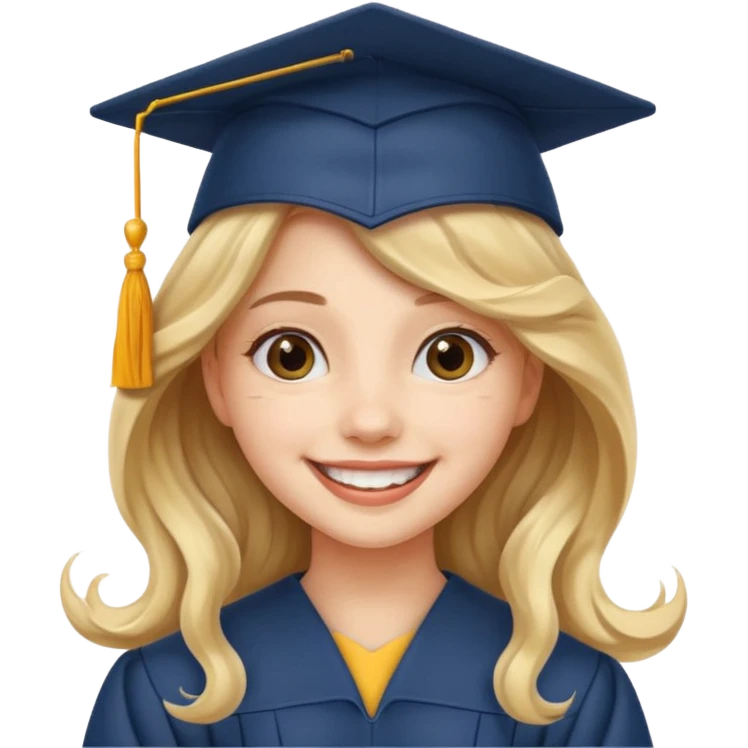 Graduated Students, Cheerful girl, long wavy hair, wearing graduation cap emoji