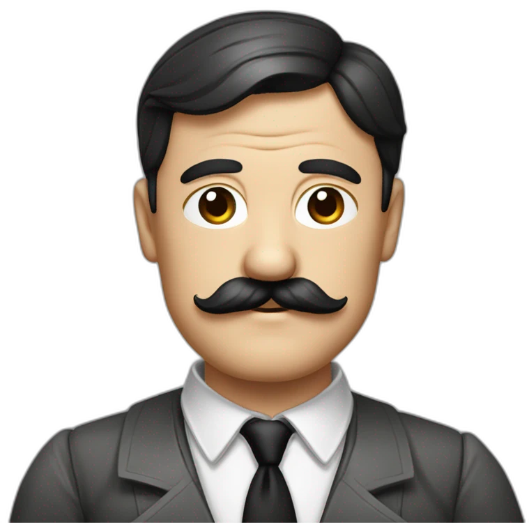 Hitler Homme cheveux noirs plaqué sur le côté moustache carré en chemise emoji