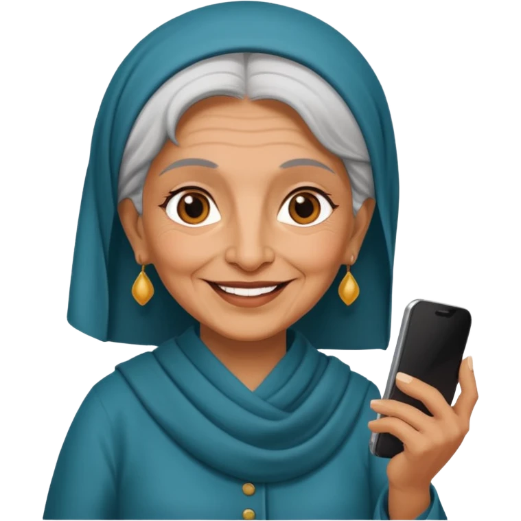 persian old woman with smartphone, half body emoji