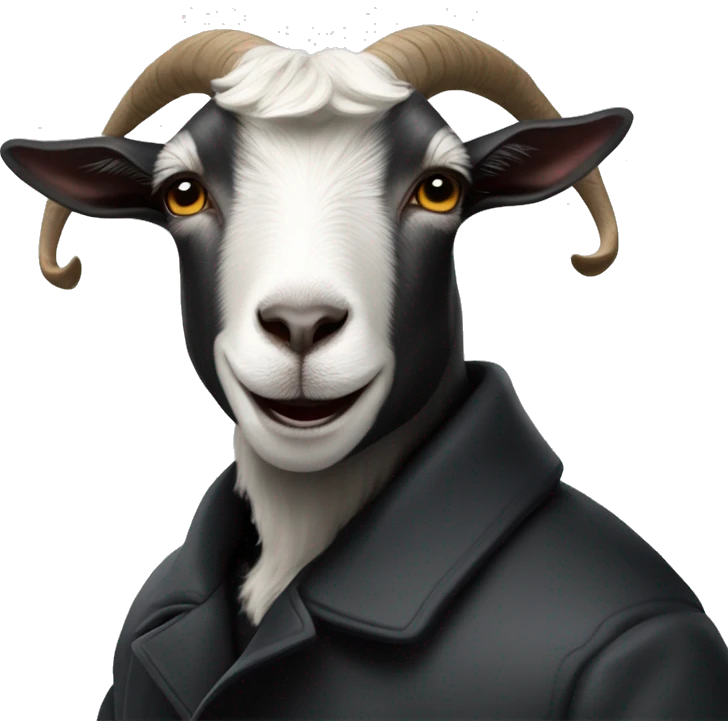Goat in puffy black coat driving Audi RS6 emoji