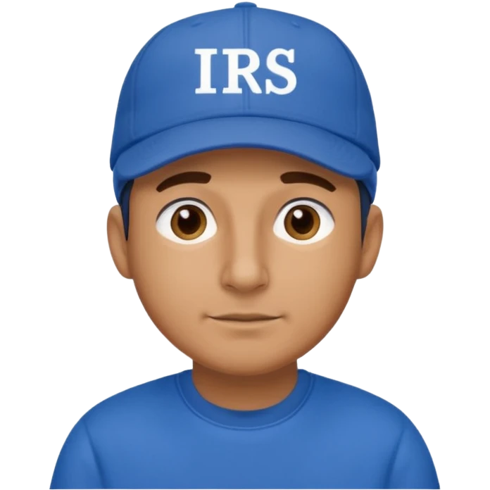 a man dressed in blue with a cap on that says IRS emoji