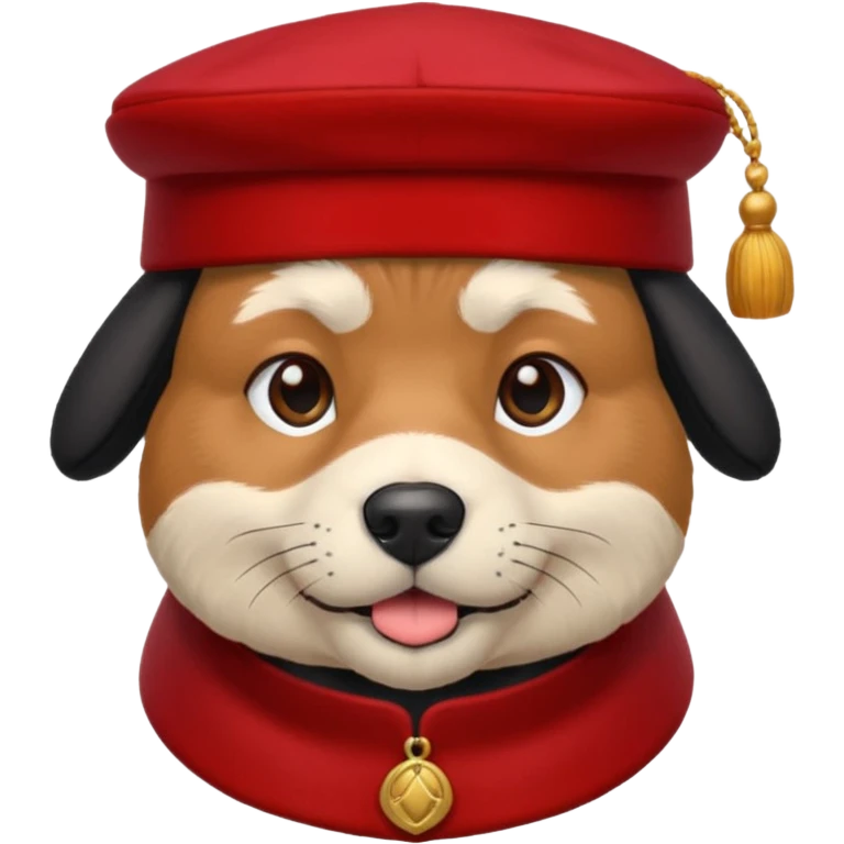 black suited old dog with red fes hat emoji