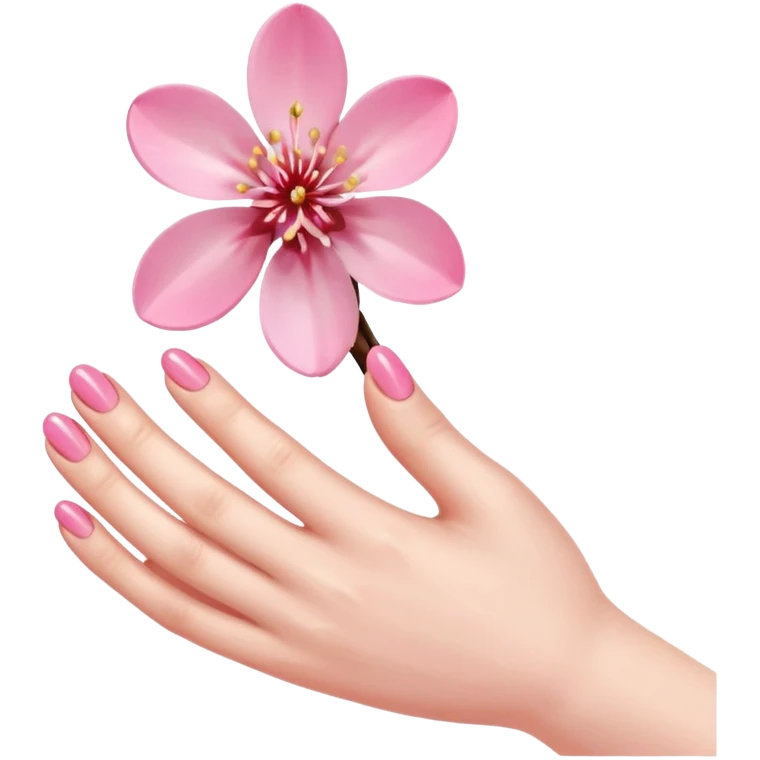 hand with shiny natural nails and a small cherry blossom emoji